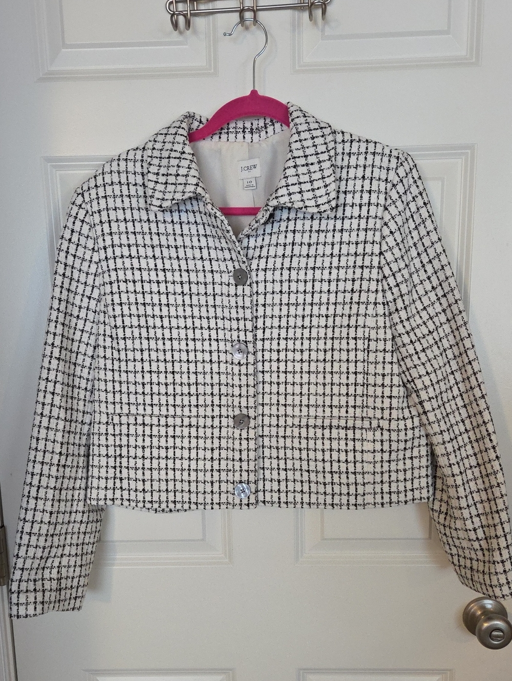 J. Crew Black and White Tweed Cropped Blazer